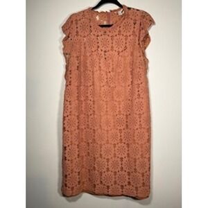 CATO Eyelet Floral Lace Dress 22W Dusty Pink Sleeveless Shift Scalloped Boho